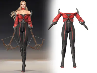 Crimson Black Warrior Armour Bodysuit Low-poly 3D model