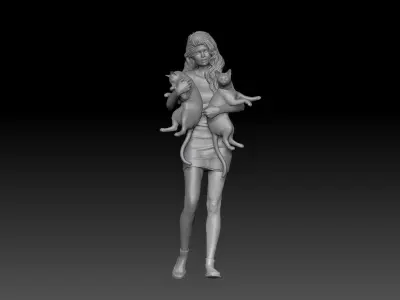 GIRL PLAY WITH CAT 4 3D print model