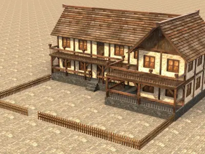 Low poly fantasy village building Low-poly 3D model