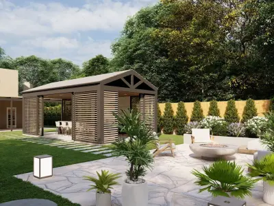 3D Exterior Scene 3D model design garden and landscape 3D  3D model 3
