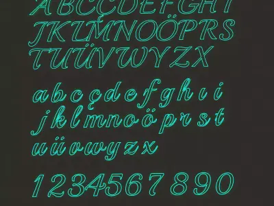 Alphabets and symbols in writing fonts 3D model