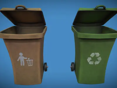 Stylized London UK Trash Bin and Recycle Bin Low-poly 3D model