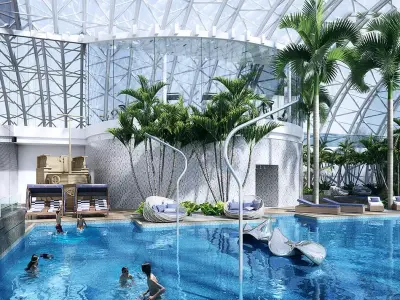 Luxury Rooftop Glass Atrium Pool with Tropical Lounge 3D model