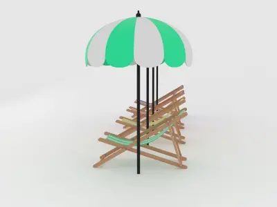 Beach Chair and Umbrella Set  Low-Poly 3D Model Low-poly 3D model
