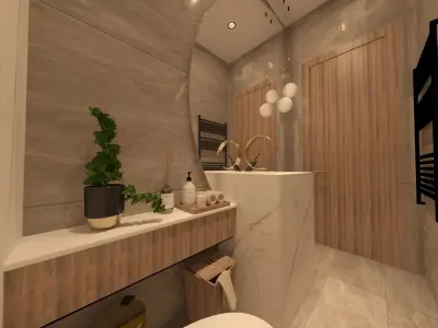 bathroom modern with marble floors and walls 3D model