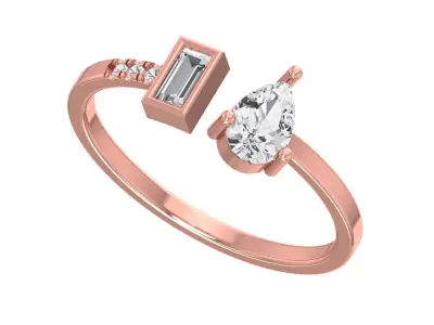 Solitaire Women Light Weight Baguette Pear stone Band Ring 3D print model