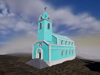 Modern Town Church With Interior Game Ready  Low-poly 3D model