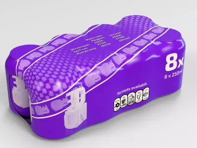 8 pack 250ml - 25cl  beer can shrinkwrap 3D model