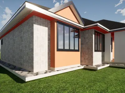 Bungalow house on field 3D model