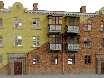 Modular Building with two textures set Low-poly 3D model