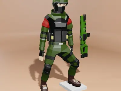 Military character Low-poly 3D model