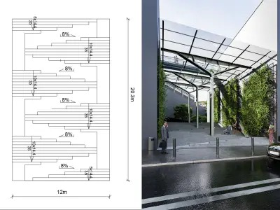 Outdoor stairs with a ramp Low-poly 3D model