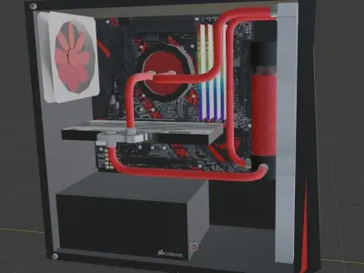 Watercooled gaming PC  Low-poly 3D model
