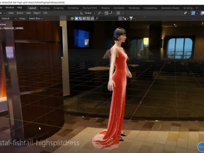 Shinning crystal velvet-fishtail-high split party dress Low-poly 3D model