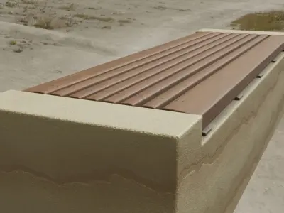 Bench -6- Wood on Sandstone Block Low-poly 3D model