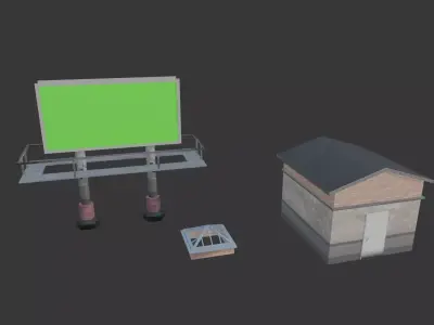 City Roof Props Pack for mobile games Low-poly 3D model
