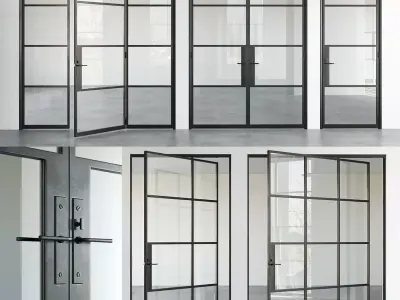 Set 5 steel frame glass doors 3D model