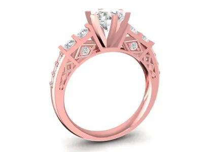 Architectural Diamond Solitaire Ring for Women 1391 3D print model
