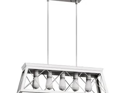 retro chandelier with 5 light bulbs JF2068-P5 3D model