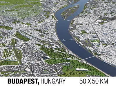Budapest 50x50km 3D City Map 3D model