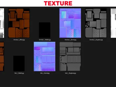 SOFA SET three chesterfield sofas Low-poly 3D model