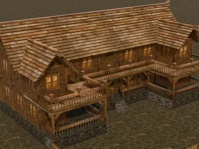 old medieval village house low poly 3d Low-poly 3D model