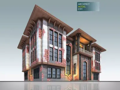 Old House Architectural 3d Model with Render Scene Low-poly 3D model