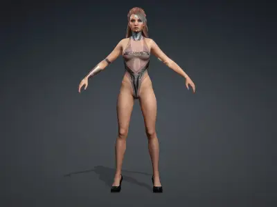 Android Cyberpunk woman - Fashion Beauty rigged Low-poly 3D model