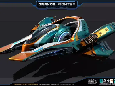 DRAKOS - Fighter Spacecraft  Low-poly 3D model