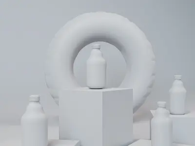 Water bottle - product design - on marble cubes 3D model