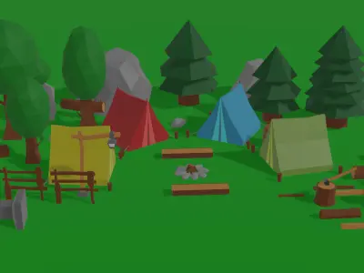 Camp 3D Model - Low Polygon Camp Asset Pack Low-poly 3D model