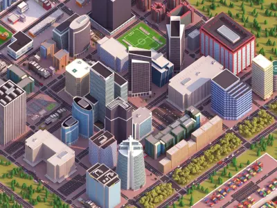 Cartoon City low poly Scene Low-poly 3D model