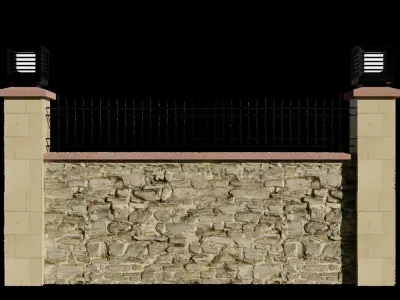 3D Garden Wall With Lamp 3D model