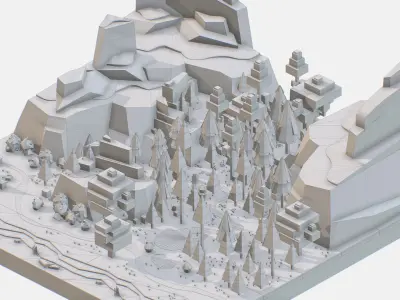 big mountain landscape Low-poly 3D model