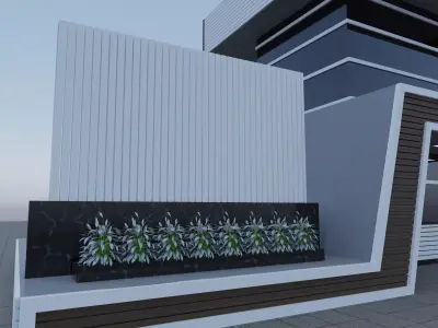 Modern Architectural Entrance Portal with Access Control Low-poly 3D model