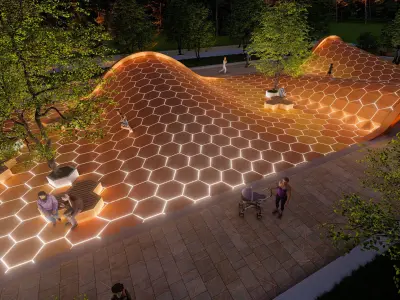 Park-Landscape illuminated park with people 3D model