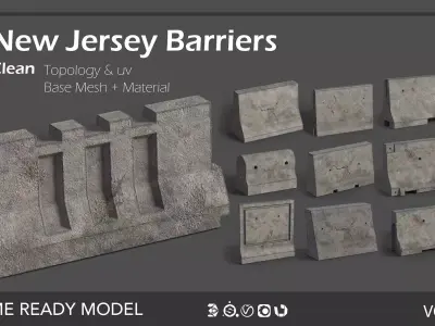10 Newjersey Barriers Low-poly 3D model