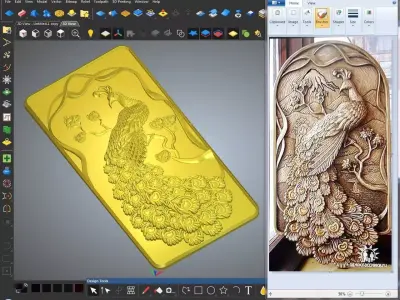 peacock door wood carved 3D print model