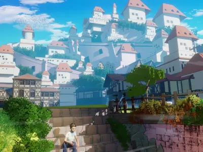 blender anime village town scene 3D model