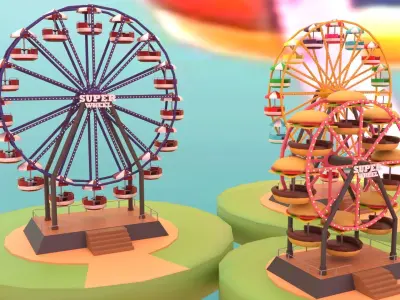 Ferris wheels pack Low-poly 3D model