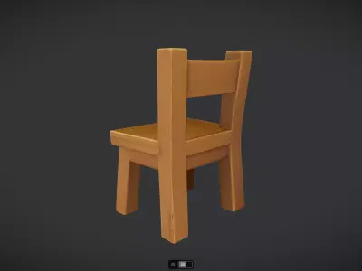Simple wooden chair cartoon style 3D model