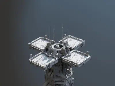 Scifi buildings futuristic landing platform Low-poly 3D model