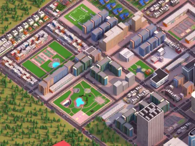 Cartoon City low poly Scene Low-poly 3D model