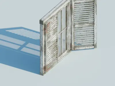 Old broken wooden window Low-poly 3D model