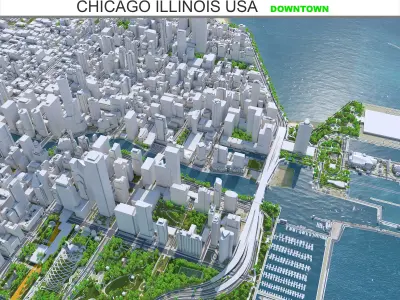 Chicago Downtown Illinois USA Low-poly 3D model