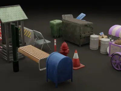 Street Props Set Low-poly 3D model
