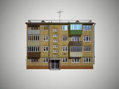 Soviet Four-storey house Low-poly 3D model