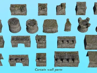 Ancient Fort - Game-ready assets set Low-poly 3D model