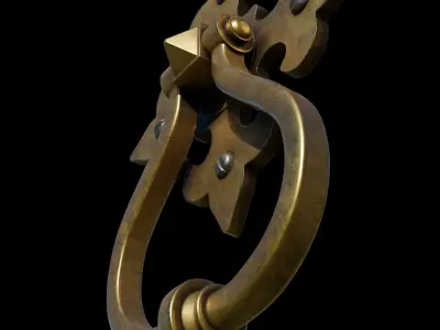 Door Handle 1- Brass and Steel materials 3D model