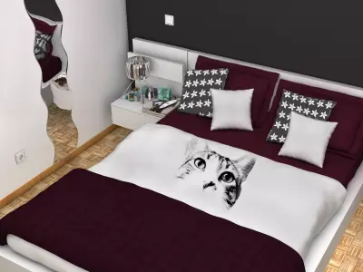 Bedroom with bed and desk 3D model